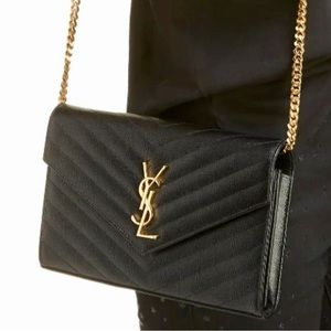 SOLD Saint Lauren Black Large Monogram Quilted Leather Wallet on Chain (NWT)